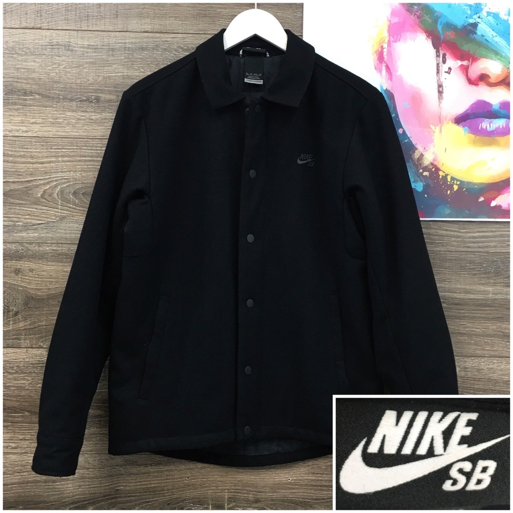 Nike SB Mens Y2K Black Wool Blend Quilted Coaches Jacket Snap‎ Front XS